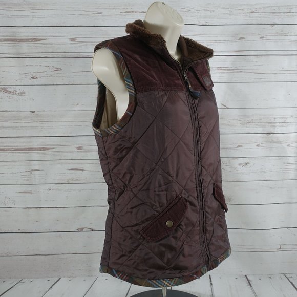 CAbi #694 Brown Quilted Vest Corduroy Trim Medium - Picture 3 of 9